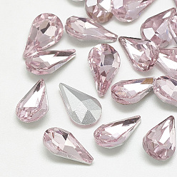 Light Rose Pointed Back Glass Rhinestone Cabochons, Back Plated, Faceted, teardrop, Light Rose, 8x5x3mm