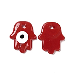 Rouge Pendentifs au chalumeau faits à la main, main hamsa/main de miriam avec le mauvais œil, rouge, 34.5~35x28.5~29x4.5~5mm, Trou: 3.5mm