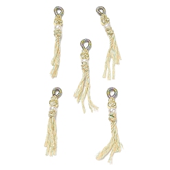 Real 14K Gold Plated Round Pearl Tassel Big Pendants, Brass Gourd Charms with Fringe Cotton Cord, Real 14K Gold Plated, 53~55x6x5.5mm, Hole: 4x2.5mm