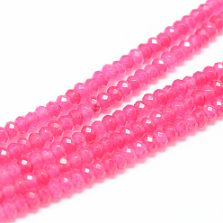 Hot Pink Natural White Jade Bead Strands, Dyed, Faceted, Rondelle, Hot Pink, 4~5x3mm, Hole: 0.5mm, about 115~120pcs/strand, 13.39~13.98 inch(34~35.5cm)