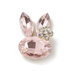 Pink Alloy Cabochons, with Glass Rhinestone, Ligh Gold, Rabbit, Pink, 27x19x10mm