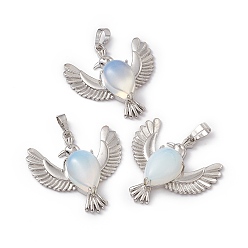 Opalite Opalite Pendants, Bird Charms, with Platinum Tone Brass Findings, Cadmium Free & Nickel Free & Lead Free, 36~37x37.5~38.5x9~9.5mm, Hole: 7.5x5mm