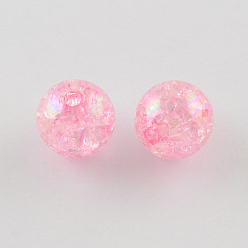 Pearl Pink Transparent Crackle Acrylic Beads, AB Color, Round, Pearl Pink, 8mm, Hole: 2.5mm, 1800pcs/500g