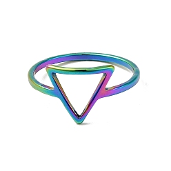 Rainbow Color Chapado en iones (ip) 201 anillo de dedo triangular de acero inoxidable para mujer, color del arco iris, tamaño de EE. UU. 6 1/2 (16.9 mm)