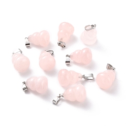 Rose Quartz Natural Rose Quartz Pendants, with Brass Loops and Snap on Bails, Long-Lasting Plated, Platinum, Gourd/Calabash, 16.5~17x12mm, Hole: 4x4mm
