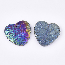Colorful Natural Dragon Blood Stone Pendants, Rainbow Plated, Heart, Colorful, 39~40x41x6.5~7.5mm, Hole: 1.2mm