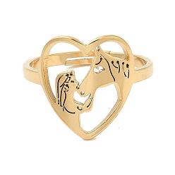 Chapado en Oro Real 18K Revestimiento de iones (ip) 304 corazón de acero inoxidable con anillo ajustable de caballo para mujer, real 18 k chapado en oro, tamaño de EE. UU. 6 (16.5 mm)