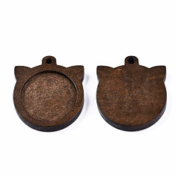Brun De Noix De Coco Pendentif cabochon en bois, base de pendentif, peint à la bombe, brun coco, plateau: 25 mm, 36x32x5 mm, Trou: 2.5mm
