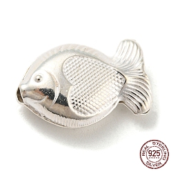 Silver 925 Sterling Silver Beads, Fish, Silver, 11.5x18x7mm, Hole: 3mm