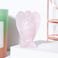 Quartz Rose Décorations d'affichage de figurine d'ange de quartz rose naturel, ornements en pierre d'énergie reiki, 50x35mm
