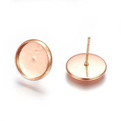 Rose Gold 304 Stainless Steel Stud Earrings Findings, Flat Round, Rose Gold, Tray: 10mm, 13x12mm, Pin: 0.8mm