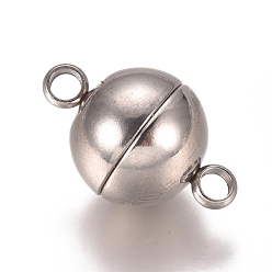Stainless Steel Color 201 Stainless Steel Magnetic Clasps with Loops, Round, Stainless Steel Color, 19x12mm, Hole: 2.5mm