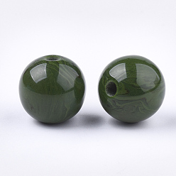 Vert Olive Foncé Perles en résine, pierre d'imitation, ronde, vert olive foncé, 16~16.5mm, Trou: 3.5mm