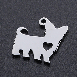 Stainless Steel Color 201 Stainless Steel Silhouette Charms, Dog with Heart, Stainless Steel Color, 14x15x1mm, Hole: 1.4mm