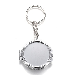Platine Porte-clés miroir pliant en fer, miroir de poche compact portable de voyage, base vierge pour artisanat en résine uv, plat rond, platine, 8.4 cm