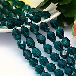 Teal Faceted Polyhedron Imitation Austrian Crystal Bead Strands, Grade AAA, Teal, 13x10mm, Hole: 0.9~1mm, about 30pcs/strand, 15.7 inch