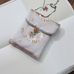Thistle Chinese Style Satin Jewelry Packing Pouches, Gift Bags, Rectangle, Thistle, 11x10cm