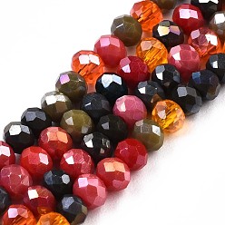 FireBrick Glass Beads Strands, AB Color Plated, Faceted, Rondelle, FireBrick, 3.5x3mm, Hole: 0.8mm, about 132~140pcs/strand, 14.80 inch~15.16 inch(37.6cm~38.5cm)