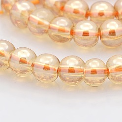 Sandy Brown Pearl Luster Plated Glass Round Beads Strands, Sandy Brown, 4mm, Hole: 1mm, about 105pcs/strand, 15.7 inch