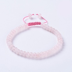Rose Quartz Adjustable Nylon Cord Braided Bead Bracelets, with Natural Rose Quartz Beads, 2-1/4 inch~2-7/8 inch(5.8~7.2cm)