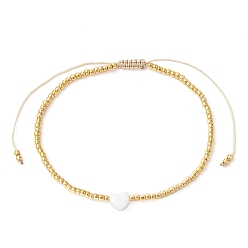Cœur Bracelets de perles tressées en perles naturelles et graines, bracelet réglable, cœur, large: 2~6 mm, diamètre intérieur: 2~3-3/8 pouce (5.2~8.7 cm)