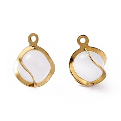 Golden Cat Eye Pendants, with 304 Stainless Steel Findings, Round, Golden, 13x8.5x7.5mm, Hole: 1.2mm