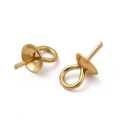 Oro 304 colgantes de pasador con forma de perla de acero inoxidable, por medio perforó perlas, flor, dorado, 8x4 mm, agujero: 2 mm, pin: 0.6 mm