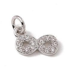 Platinum Brass Micro Pave Cubic Zirconia Charms, with Jump Rings, Infinity Charm, Platinum, 7x10x1.5mm, Hole: 2.7mm