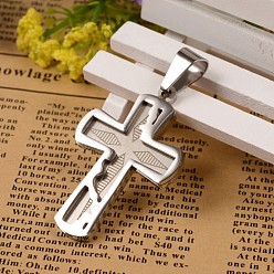 Stainless Steel Color 304 Stainless Steel Latin Cross Big Pendants, Stainless Steel Color, 46.5x30x3.5mm, Hole: 7x11mm