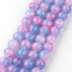 Rose Nacré Cuisson peint verre craquelé brins de perles, ronde, perle rose, 8mm, Trou: 1.3~1.6mm, Environ 100 pcs/chapelet, 31.4 pouce