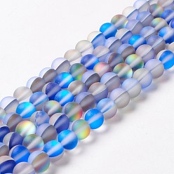 Royal Blue Synthetic Moonstone Beads Strands, Frosted, Round, Royal Blue, 8mm, Hole: 1mm, about 43~47pcs/strand, 14.37''~15.08''(36.5~38.3cm)