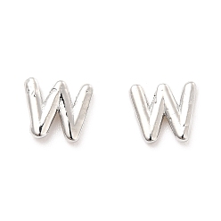 Letter W Brass Hollow Out Initial Letter Stud Earrings for Women, Platinum, Lead Free & Cadmium Free, Letter.W, 7x8x1.5mm, Pin: 0.8mm