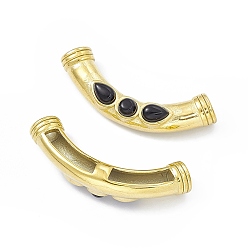 Black Ion Plating(IP) 304 Stainless Steel Beads, with Natural Obsidian, Curved Tube, Black, 14x40x9mm, Hole: 3mm & 14x3mm