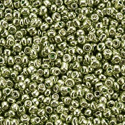 Olive Terne 12/0 perles de rocaille de verre, style de couleurs métalliques, ronde, vert olive, 12/0, 2mm, Trou: 1mm, environ 30000 pcs / livre