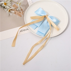 Light Sky Blue Bowknot Ribbon Polyester Hair Barrettes, with Metal Finding, for Girls, Light Sky Blue, 270x130mm