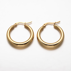 Golden Ring 304 Stainless Steel Hoop Earrings, Hypoallergenic Earrings, Golden, 29x27.5x5mm, Pin: 1x0.5mm