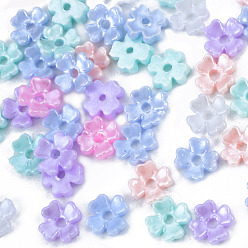 Color mezclado Tapas de cuentas de perlas de imitación de resina, 4-pétalo, flor, color mezclado, 6x6x1.5 mm, agujero: 1.2 mm