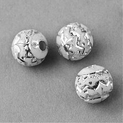 Silver Plated Plating Acrylic Beads, Silver Metal Enlaced, Carved Round, Silver Plated, 8x7.5mm, Hole: 2mm, about 1800pcs/500g