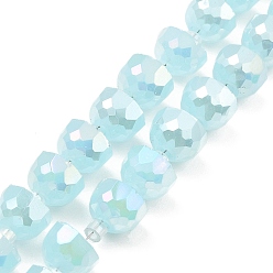 Pale Turquoise AB Color Plate Glass Beads Strands, Imitation Jade, Faceted Half Round, Pale Turquoise, 7~7.5x5mm, Hole: 1mm, about 80pcs/strand, 20.87''~21.26''(53~54cm)