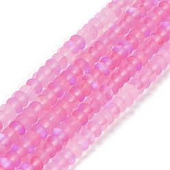 Pearl Pink Frosted Transparent Glass Beads Strands, Rondelle, Pearl Pink, 8x5mm, Hole: 1mm, about 75pcs/strand, 14.96''(38cm)