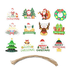 Mixed Shapes Рождественская тема бумажные большие подвесные украшения, украшение из конопляной веревки, разнообразные, Кулон : 49~62x47~61x0.3 мм, 12 шт / комплект