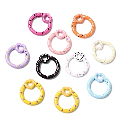 Mixed Color Spray Painted Alloy Spring Gate Ring, Ring with Heart, Mixed Color, 27x25x4.5mm, Inner Diameter: 17.5x17mm