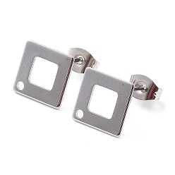 Stainless Steel Color 201 Stainless Steel Rhombus Stud Earring Findings, with 304 Stainless Steel Pins, Stainless Steel Color, 10x10x0.7mm, Hole: 1mm, Pin: 0.7mm