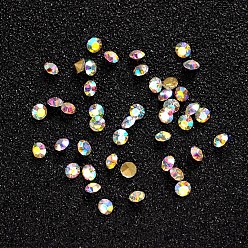 Crystal AB Glass Pointed Back Rhinestone, Faceted Diamond, Back Plated, Crystal AB, 3x2mm, about 1440pcs/bag