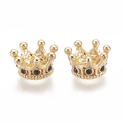 Golden Alloy European Beads, Large Hole Beads, with Rhinestone, Crown, Jet, Golden, 11.5x6mm, Hole: 5mm