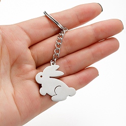 Stainless Steel Color 201 Stainless Steel Rabbit Pendant Keychain, for Car Backpack Pendant Gift, Stainless Steel Color, 2.4x3cm