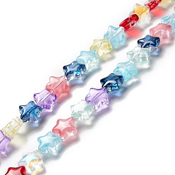 Colorful Transparent Glass Beads Strand, Star, Colorful, 8~8.5x8~8.5x3.5~4mm, Hole: 1mm, about 50pcs/strand, 14.25~15.35 inch(36.2~39cm)
