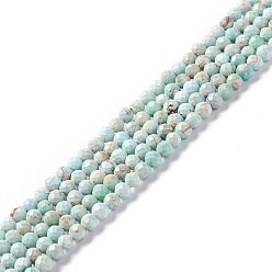 Turquoise Pâle Brins de perles de jaspe impérial naturel, teint, facette, ronde, turquoise pale, 3~3.5mm, Trou: 0.7~0.8mm, Environ 126~137 pcs/chapelet, 15.24~15.39 pouce (38.7~39.1 cm)