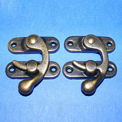 Antique Bronze Iron Wooden Box Lock Catch Clasps, Jewelry Box Latch Hasp Lock Clasps, Antique Bronze, 26x23x8mm, Hole: 2~2.5mm, 2pcs/set