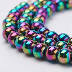 Multi-color Plated Electroplate Magnetic Synthetic Hematite Strands, Round, Grade A, Multi-color Plated, 5mm, Hole: 1mm, about 100pcs/strand, 16.33 inch